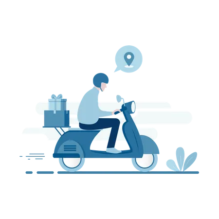 Courier delivery guy delivering on scooter  Illustration