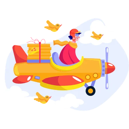 Courier delivery through flight  Illustration