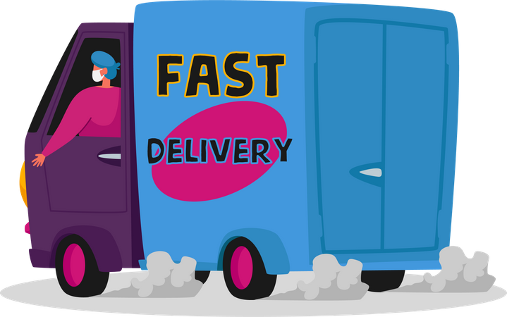 Courier delivery truck working during pandemic Illustration
