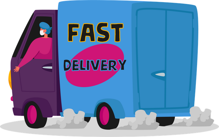 Courier delivery truck working during pandemic  Illustration