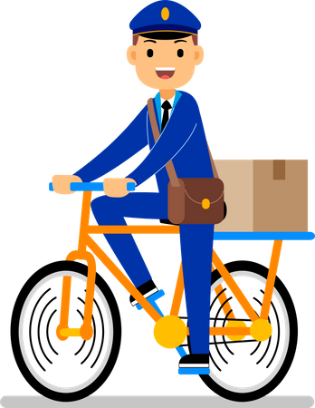 Courier guy riding bicycle Illustration