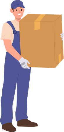 Carregador de correio fornecendo ajuda na realocação e mudança de casa  Ilustração