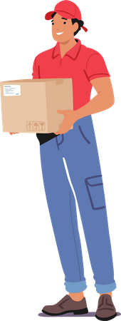 Courier Male Character Stands Poised, Holding A Parcel In Capable Hands  Illustration