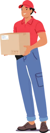 Courier Male Character Stands Poised, Holding A Parcel In Capable Hands  Illustration
