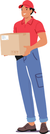 Courier Male Character Stands Poised, Holding A Parcel In Capable Hands  Illustration