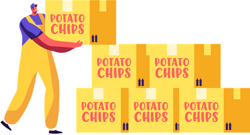 Courier Male Delivering Potato Chips Boxes  Illustration