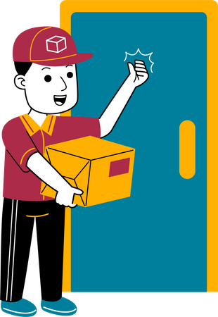 Courier man arrived at the door of the house  Illustration