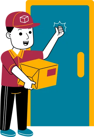 Courier man arrived at the door of the house  Illustration