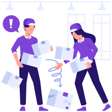 Courier man break delivery box  Illustration