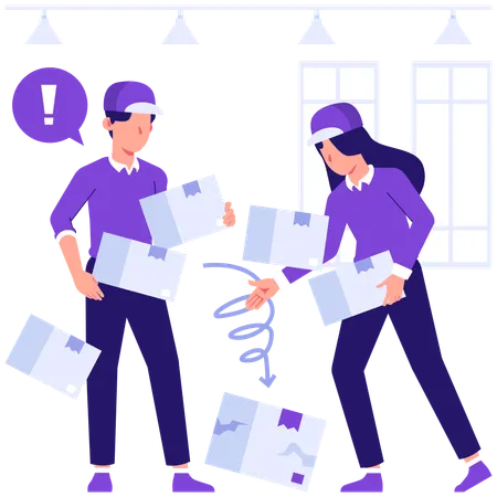 Courier man break delivery box  Illustration