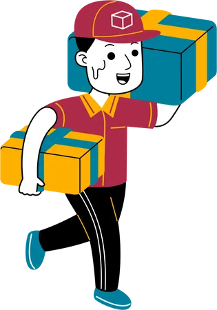Man Courier Brings Package Illustration