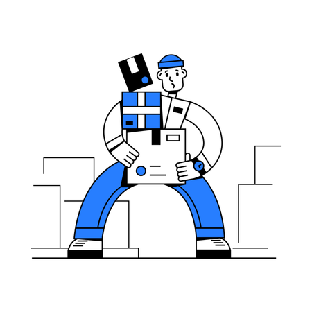 Courier man carefully carrying boxes  Illustration