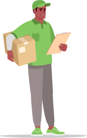 Courier man checking delivery address  Illustration