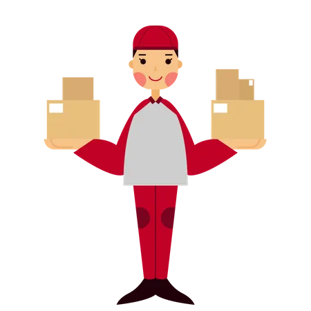 Courier man delivering boxes Illustration