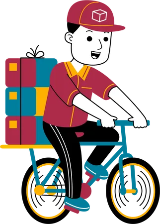 Courier man delivers the package by bicycle  Illustration