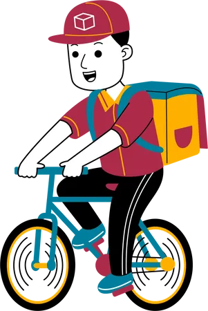Courier man delivers the package by bicycle  Illustration