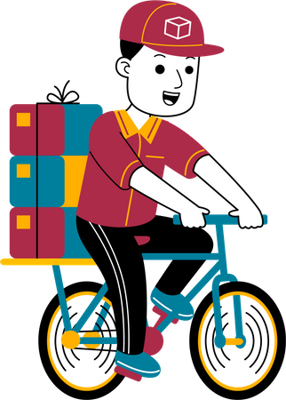 Courier man delivers the package by bicycle  Illustration