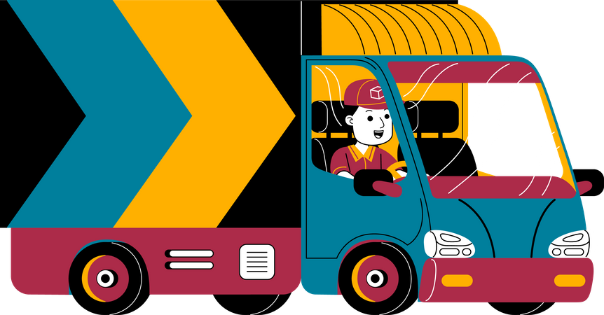 Courier man delivers the packages with a truck box  Illustration