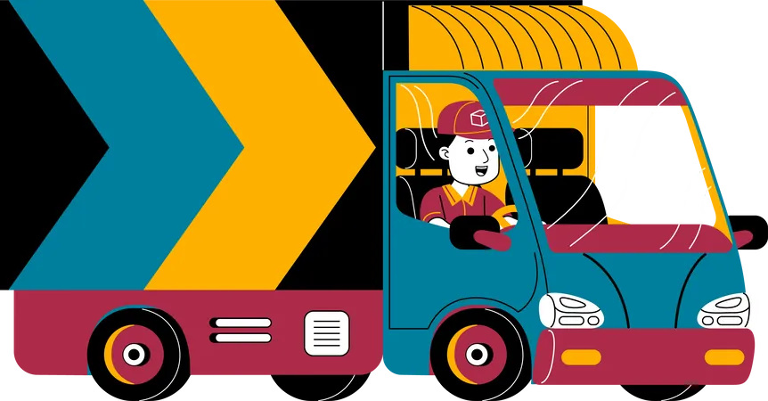 Man Courier Sendsthe Packages With A Truck Box Illustration
