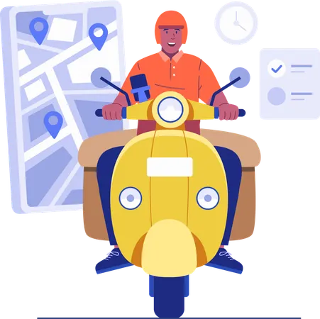 Courier man doing scooter delivery  Illustration