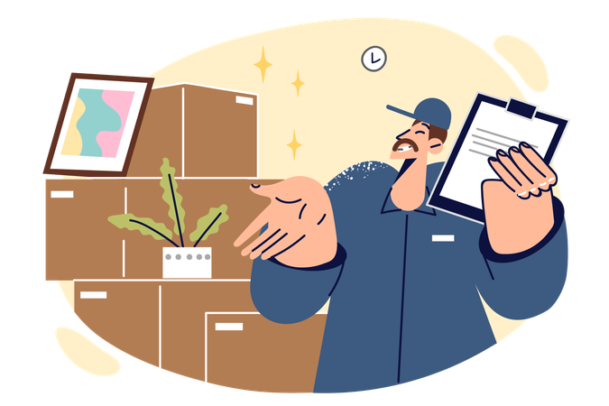 Courier man helps in relocation  Illustration