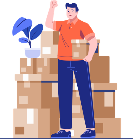 Courier man standing with courier boxes  Illustration