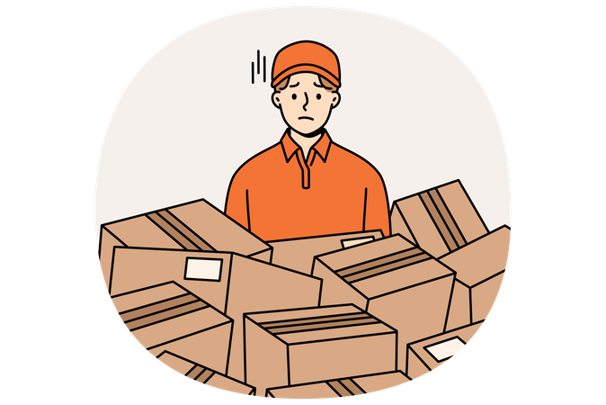 Courier man suffering from overload  Illustration