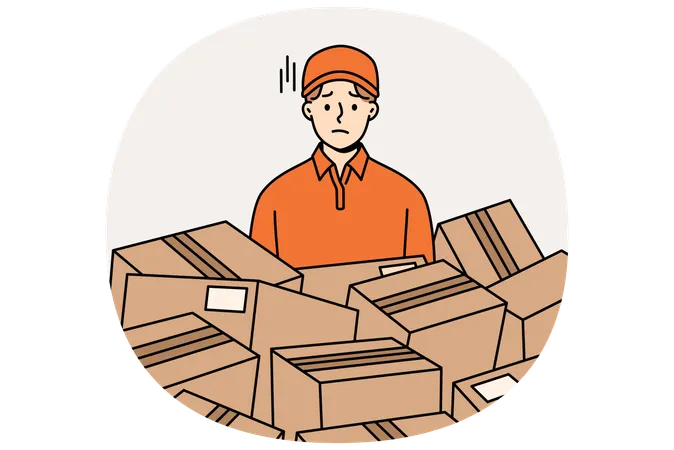 Courier man suffering from overload  Illustration