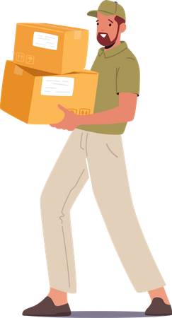 Courier Man with Parcels Illustration