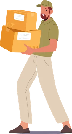 Courier Man with Parcels Illustration