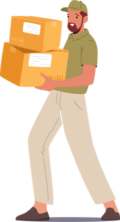 Courier Man with Parcels  Illustration