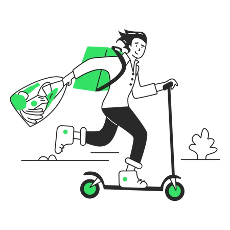 Courier on a scooter with an order  Illustration