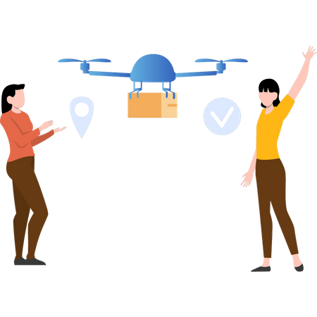 Courier package getting delivered via drone Illustration
