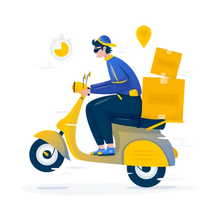 Courier Sending Package Speeding On Scooter Fast Delivery Service Illustration Illustration