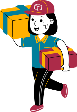 Courier woman brings package  Illustration