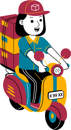 Courier woman delivers package by motorbike  Illustration