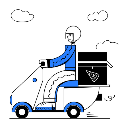 Courier woman riding scooter and delivered pizza  Illustration