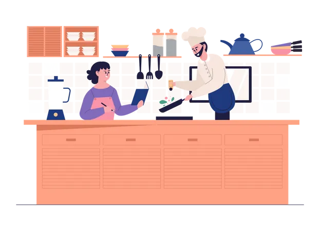 Cours de cuisine en ligne  Illustration
