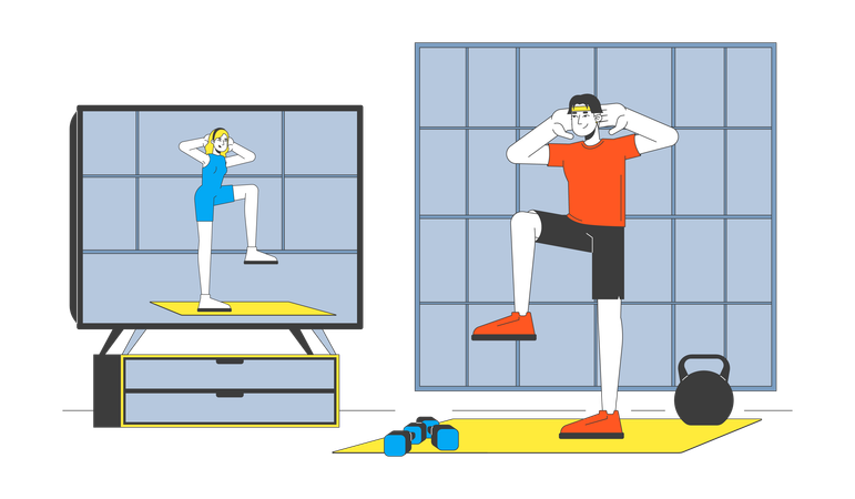 Cours de fitness virtuel à la télévision  Illustration