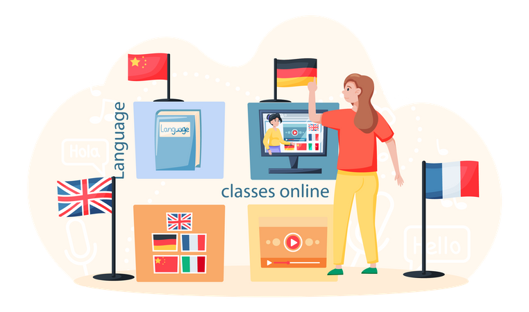 Cours de langues étrangères en ligne  Illustration
