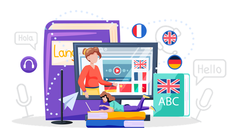 Cours de langues étrangères en ligne  Illustration