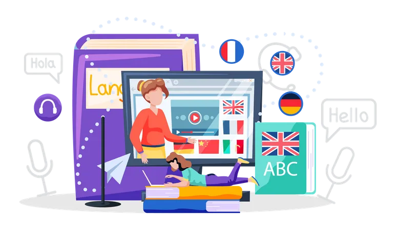 Cours de langues étrangères en ligne  Illustration