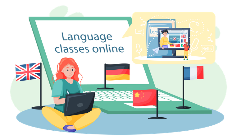 Cours de langues étrangères en ligne  Illustration