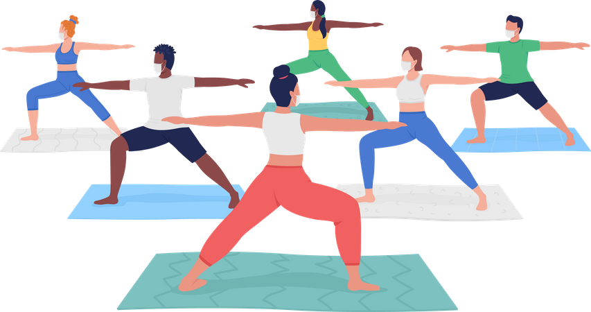 Cours de yoga pendant une pandémie  Illustration