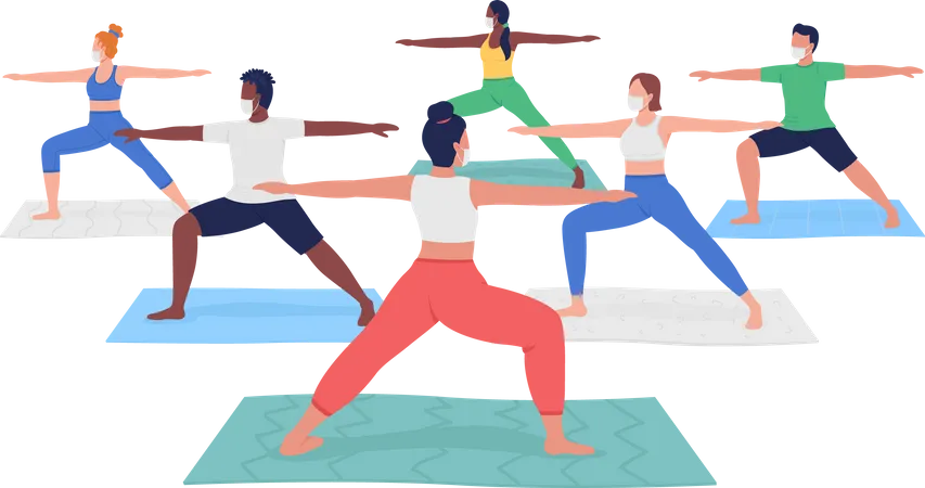 Cours de yoga pendant une pandémie  Illustration