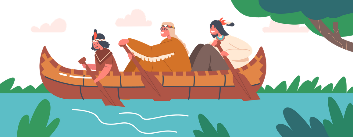 Course de canoë en bois  Illustration