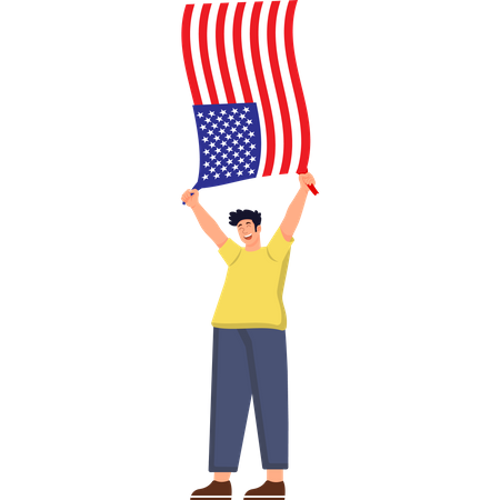 Course énergique d'un garçon avec le drapeau des États-Unis  Illustration