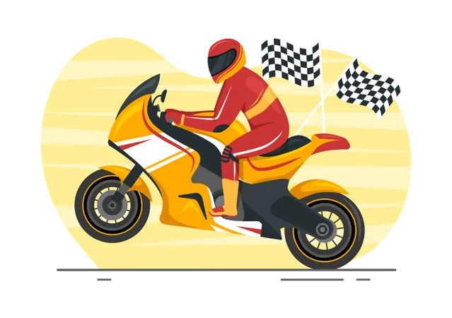 Championnat De Course De Moto Sur Lillustration De Lhippodrome Avec Moteur De Course Pour La Page De Destination Dans Des Modeles Dessines A La Main Illustration
