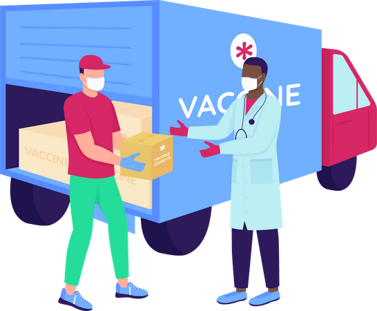 Coursier de vaccins avec médecin  Illustration