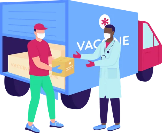 Coursier de vaccins avec médecin  Illustration